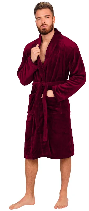 Mens Aubergine Flannel Fleece Bathrobe