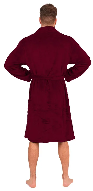 Mens Aubergine Flannel Fleece Bathrobe