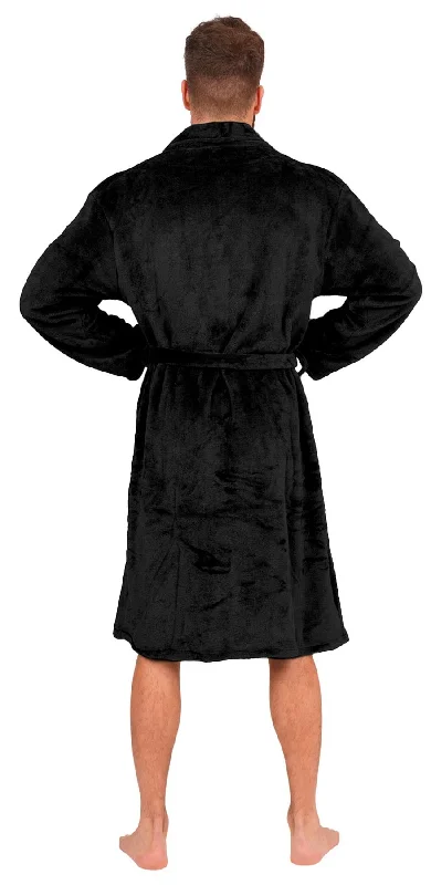 Mens Black Flannel Fleece Bathrobe