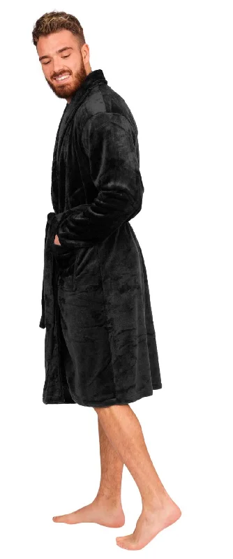 Mens Black Flannel Fleece Bathrobe