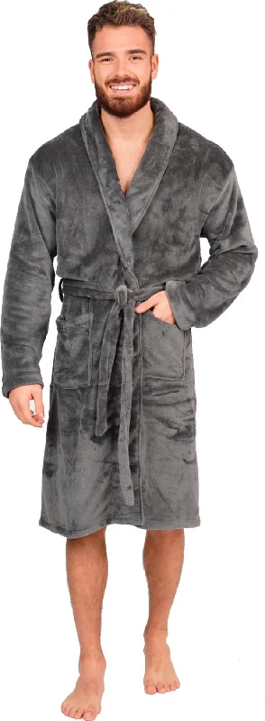 Mens Charcoal Flannel Fleece Bathrobe