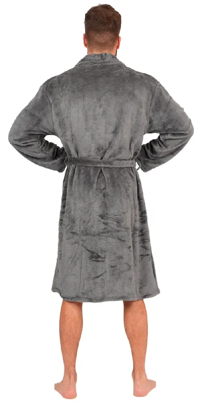 Mens Charcoal Flannel Fleece Bathrobe