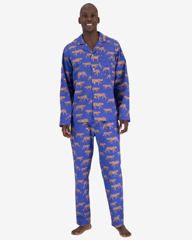 Men's Long Pyjamas Set - Blue Cheetah