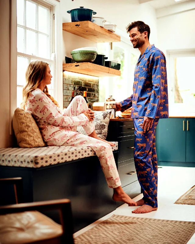 Men's Long Pyjamas Set - Blue Cheetah