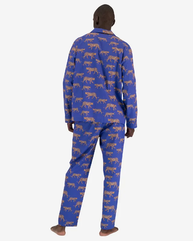 Men's Long Pyjamas Set - Blue Cheetah