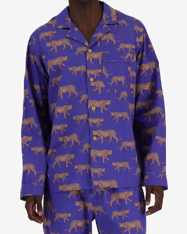 Men's Long Pyjamas Set - Blue Cheetah