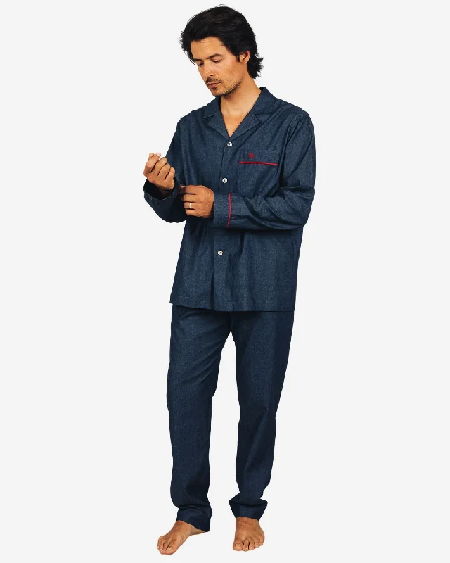 Men's long pyjamas set - Denim Dark Blue