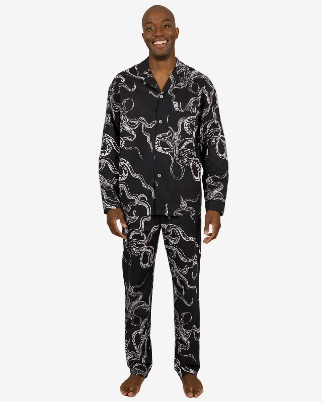 Men's long pyjamas set - Octopus Black