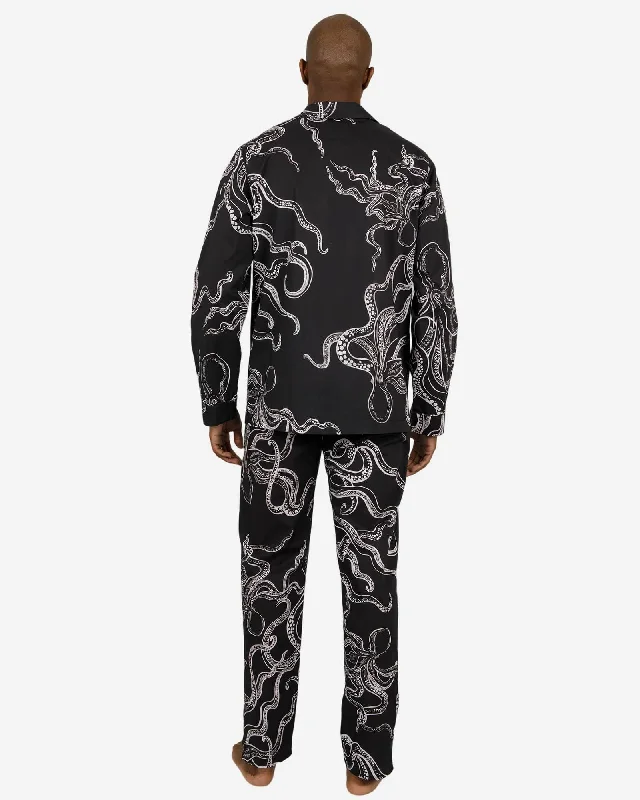 Men's long pyjamas set - Octopus Black