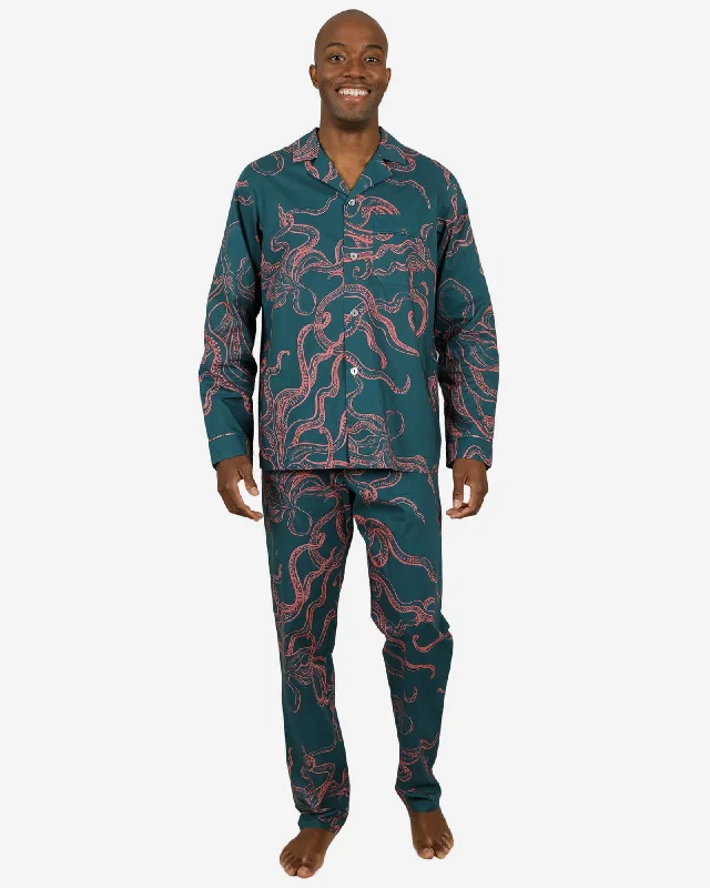 Men's long pyjamas set - Octopus Pink