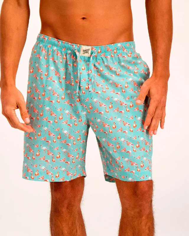 Mens Lounge Shorts - Blue Flamingos