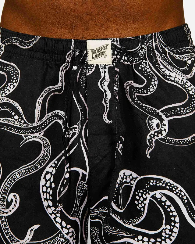 Men's Black Lounge Shorts - Octopus Black