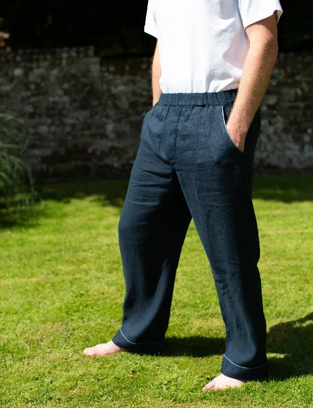 Men's Navy Linen Pyjama Bottoms