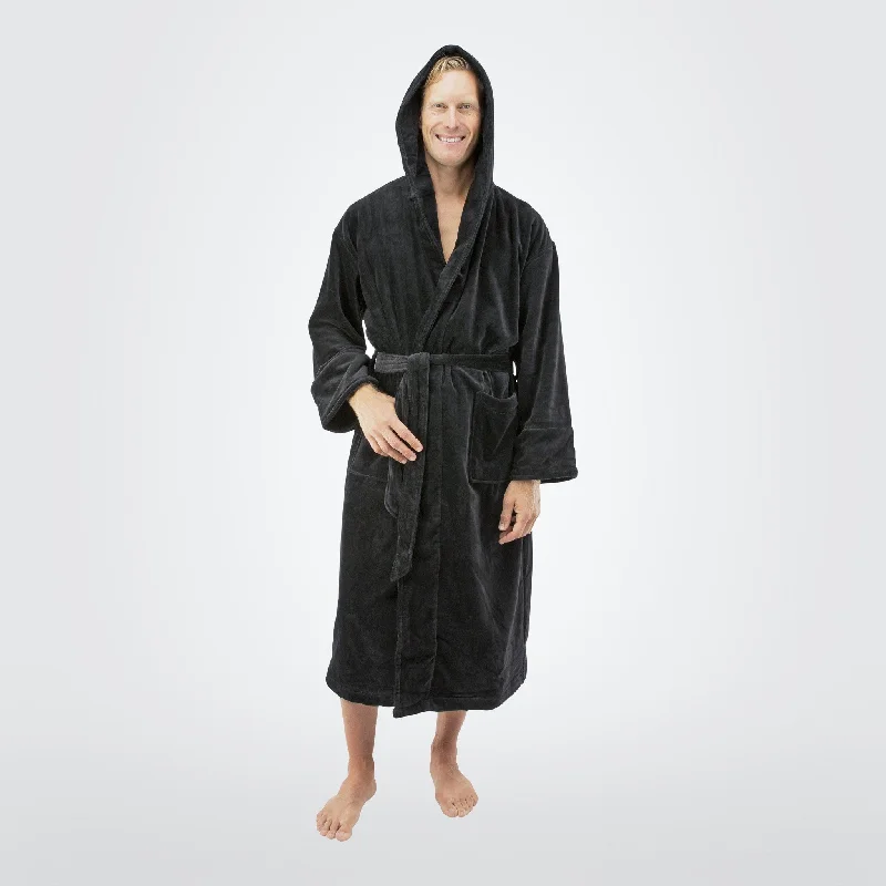 Men's Terry Velour Hooded Bathrobe