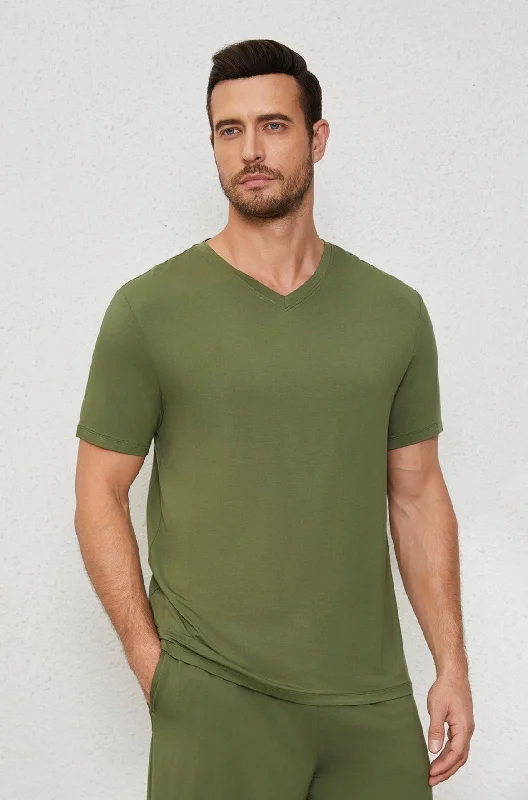 Men's V Neck Tee in Military Green