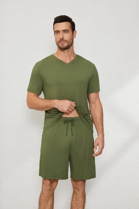 Men's V Neck Tee in Military Green