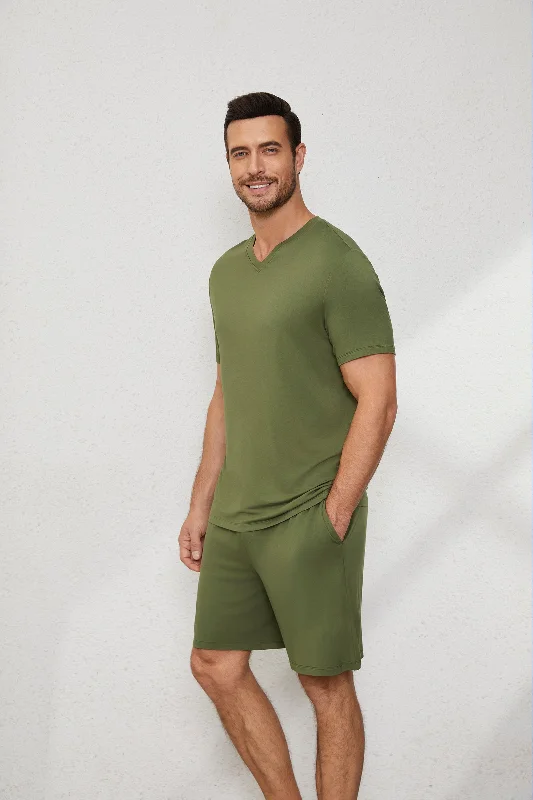 Men's V Neck Tee in Military Green