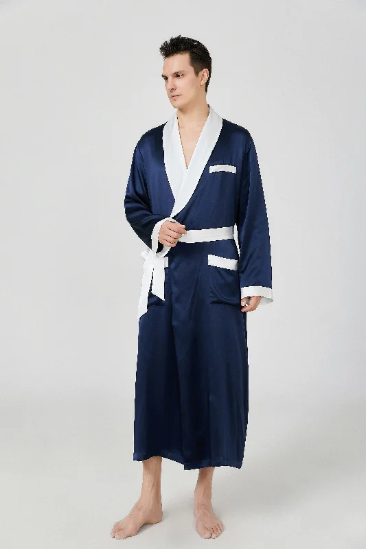 Silk long Robe for Men with wide contrasting collar