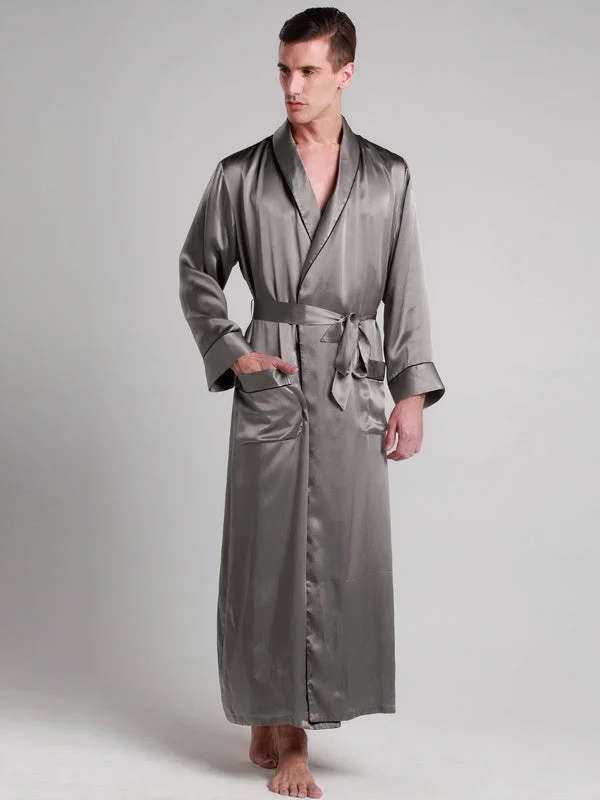 Robe de Chambre en Soie pour Homme Longueur Classique ""Gris""