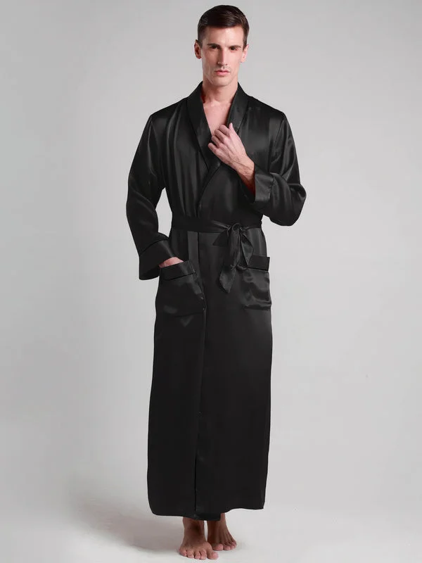 Robe de Chambre en Soie pour Homme Longueur Classique ""Noir""