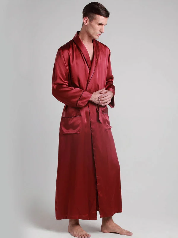 Robe de Chambre en Soie pour Homme Longueur Classique ""Rouge""