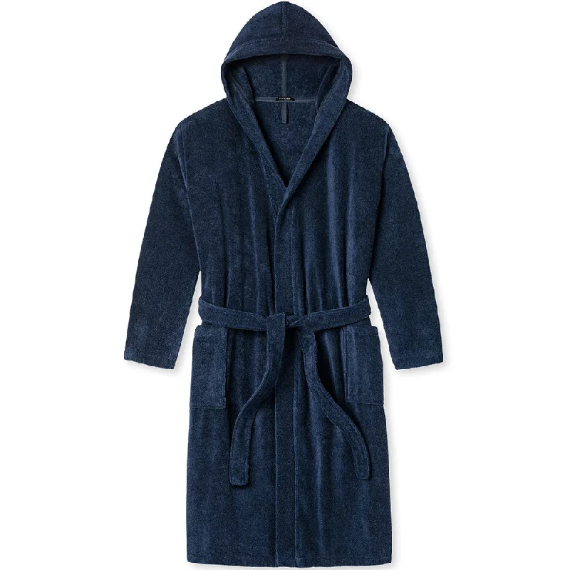 Schiesser, Herren Kapuzenbademantel 128546, Frottée, navy