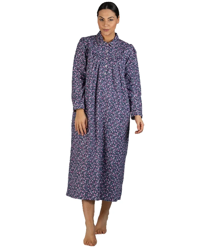 Schrank Long Cotton Flannelette Nightie in Navy SK618R