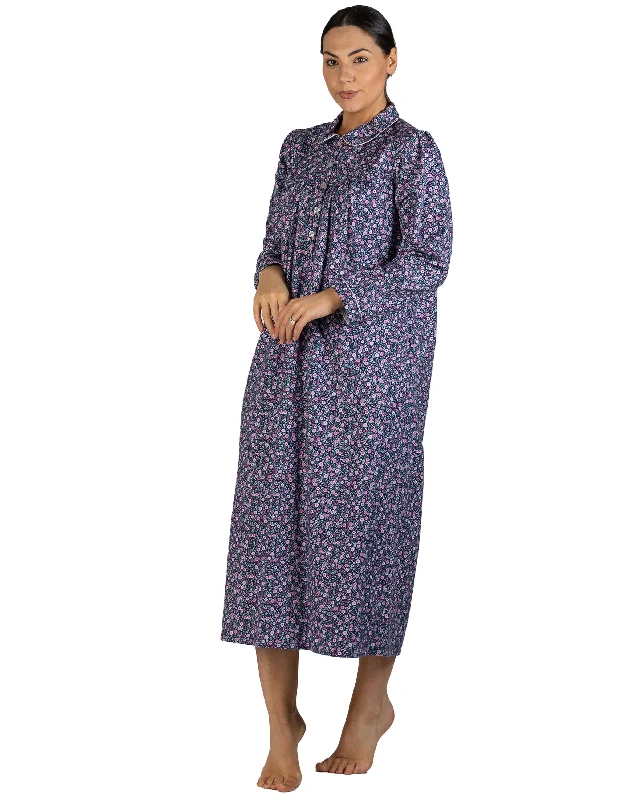 Schrank Long Cotton Flannelette Nightie in Navy SK618R