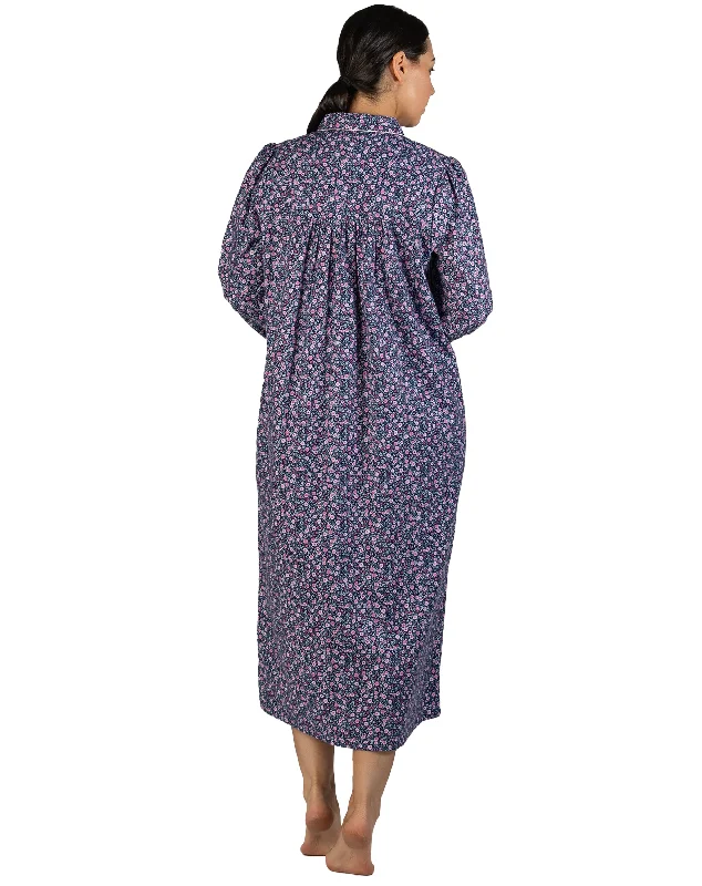 Schrank Long Cotton Flannelette Nightie in Navy SK618R