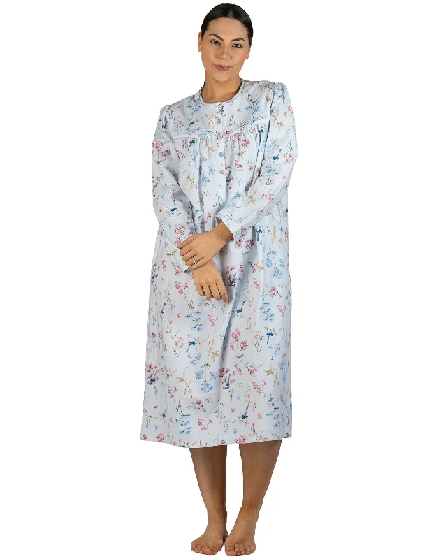 Schrank Mid Length Cotton Flannelette Nightie in Blue SK614B