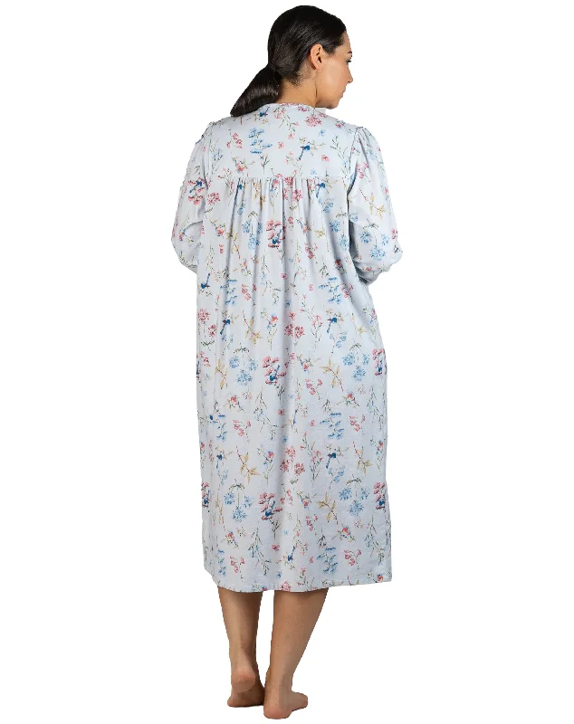 Schrank Mid Length Cotton Flannelette Nightie in Blue SK614B