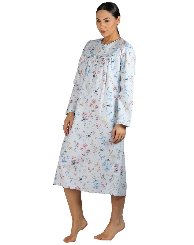 Schrank Mid Length Cotton Flannelette Nightie in Blue SK614B