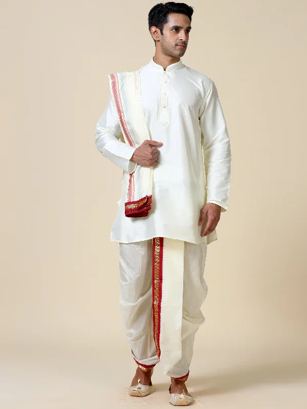 Tattva Cream-Colored Pure Silk Kurta Dhoti Combo Set