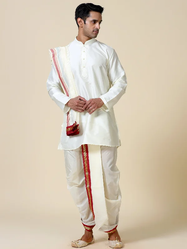 Tattva Cream-Colored Pure Silk Kurta Dhoti Combo Set