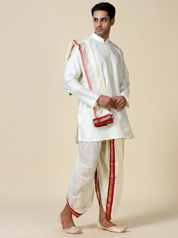 Tattva Cream-Colored Pure Silk Kurta Dhoti Combo Set