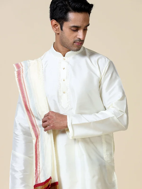 Tattva Cream-Colored Pure Silk Kurta Dhoti Combo Set