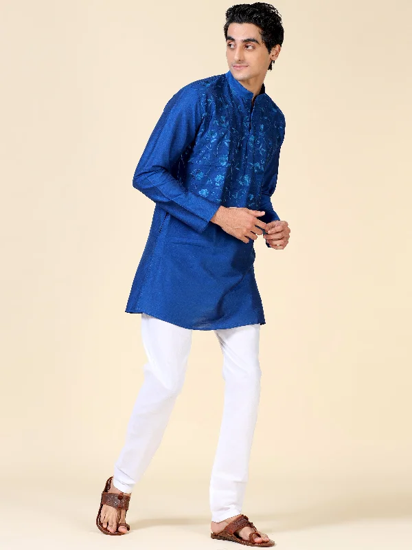 Tattva Men Embroidered Cotton Blend Asymmetric Kurta