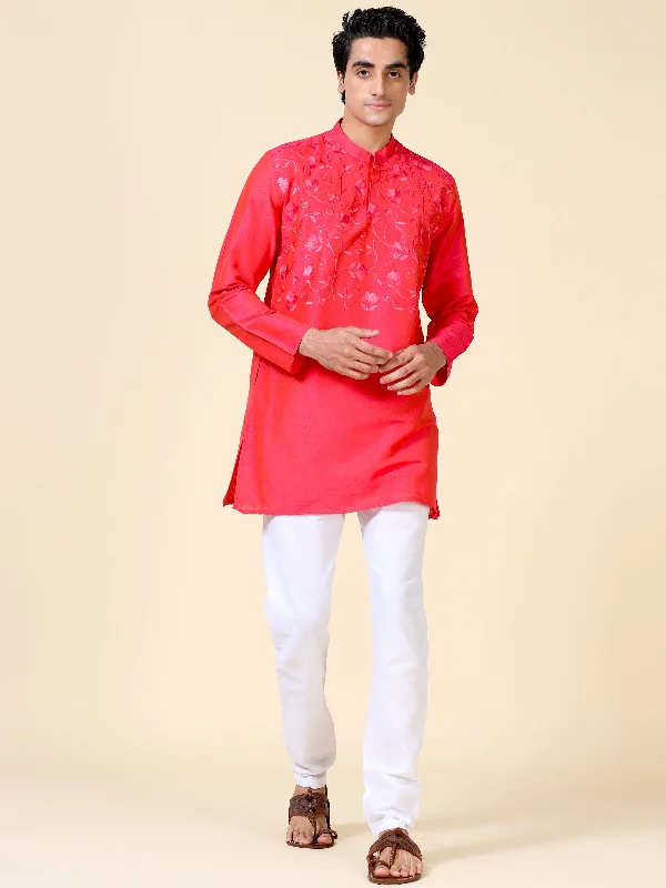 Tattva Men Embroidered Cotton Blend Asymmetric Kurta