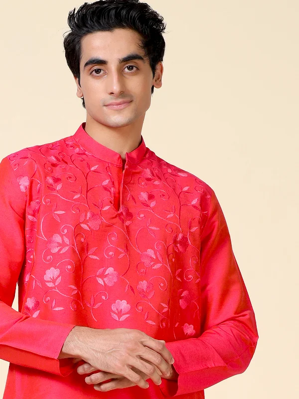 Tattva Men Embroidered Cotton Blend Asymmetric Kurta