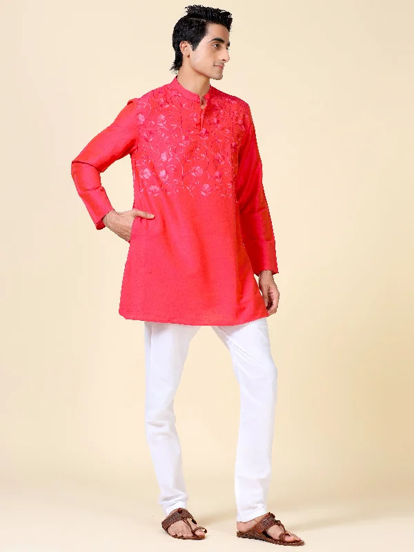 Tattva Men Embroidered Cotton Blend Asymmetric Kurta