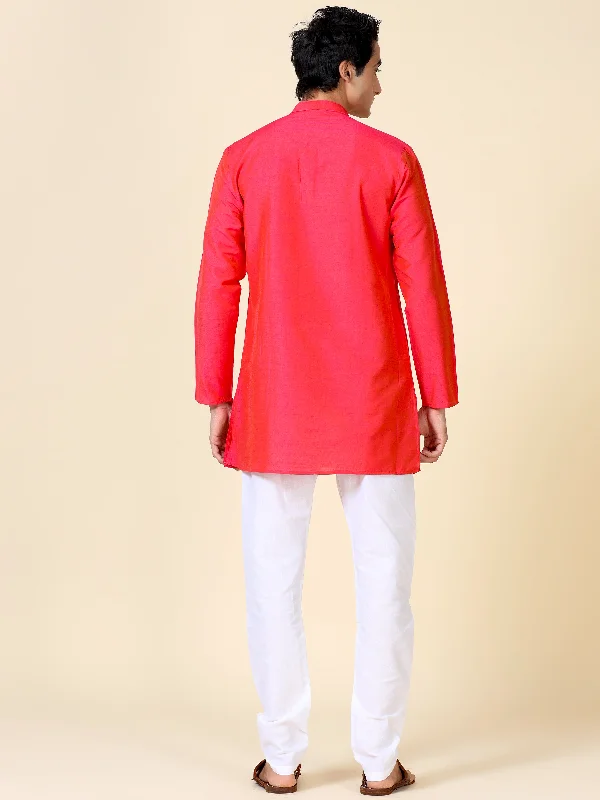 Tattva Men Embroidered Cotton Blend Asymmetric Kurta