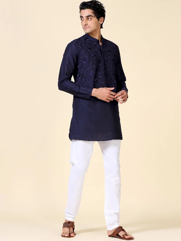 Tattva Men Embroidered Cotton Blend Asymmetric Kurta