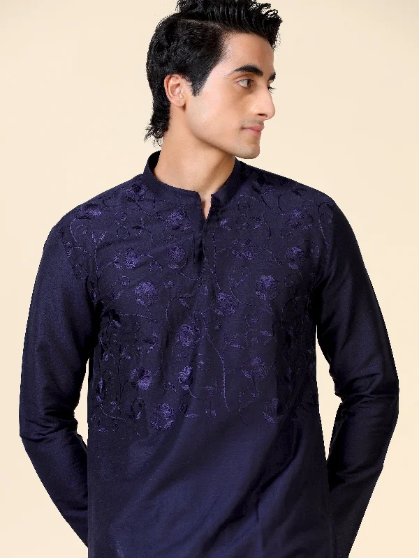 Tattva Men Embroidered Cotton Blend Asymmetric Kurta