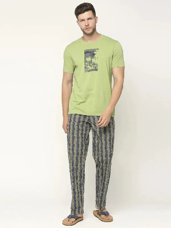 Men Premium Cotton Printed Olive Pyjama- UnderJeans by Spykar