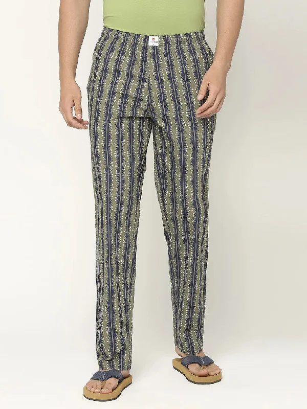 Men Premium Cotton Printed Olive Pyjama- UnderJeans by Spykar